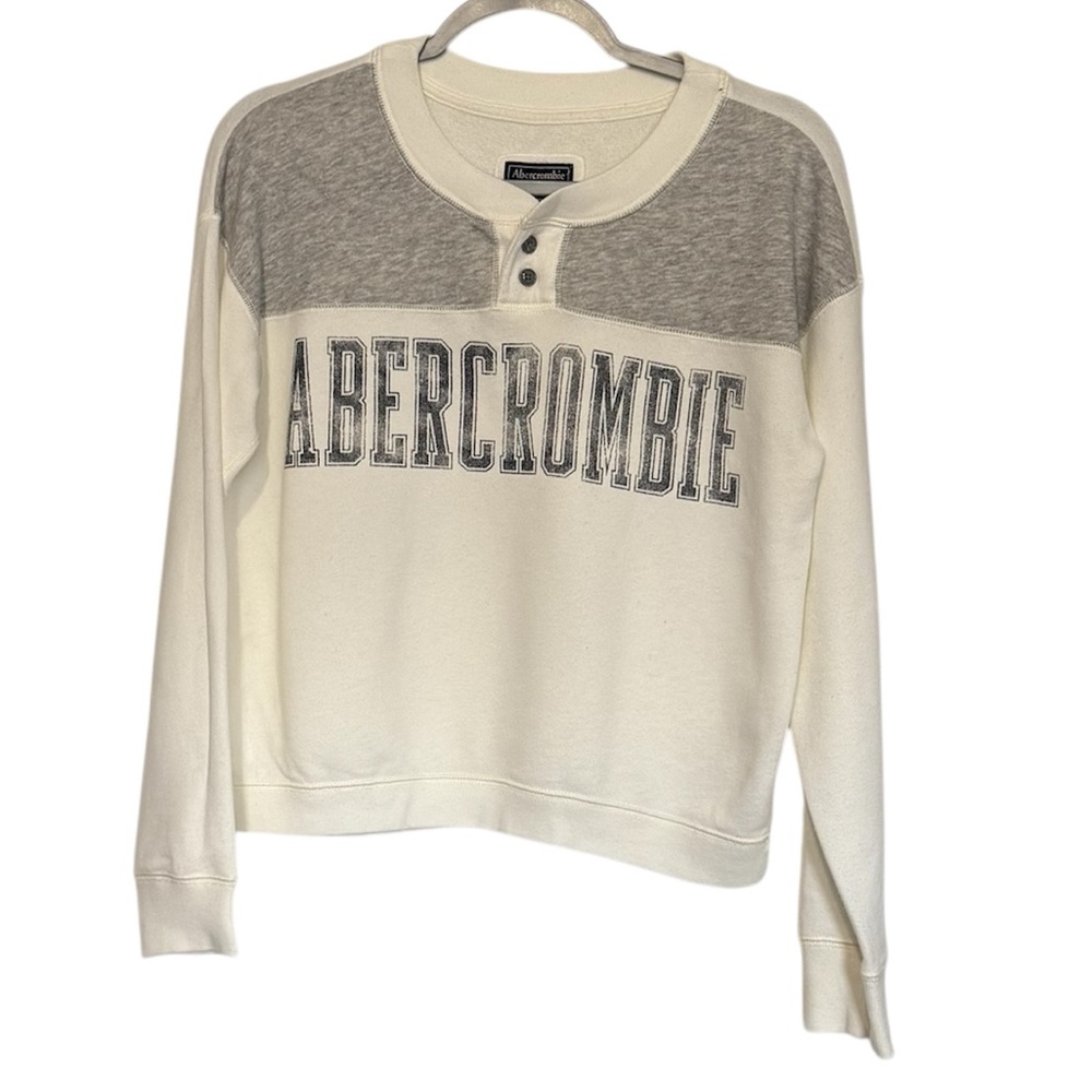 Abercrombie & Fitch Women's Two-Tone Henley Top White and Gray